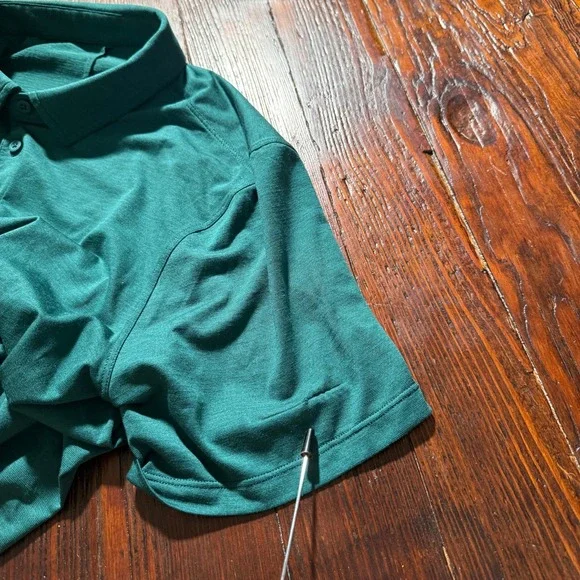 Lululemon Polo Shirt Mens Medium Teal Blue Performance Stretch Evolution *READ* - Picture 6 of 8